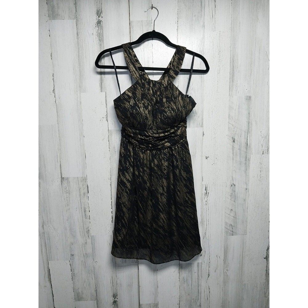 Nine West Glam Rocks Metallic Gold & Black Halter Dress 6P
